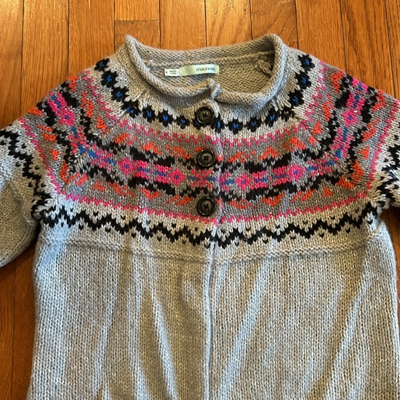 Fair isle sweater cardigan. Sz small. Acrylic/wool blend. Grey button front - Picture 2 of 6